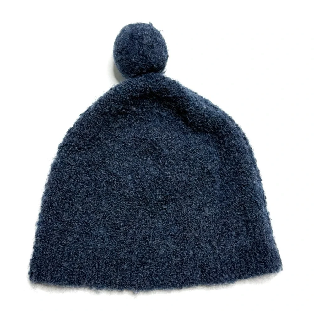 Everlane Bouclé Teddy Beanie Dark Blue Boucle Pom Pom YOUTH Size Winter Wool